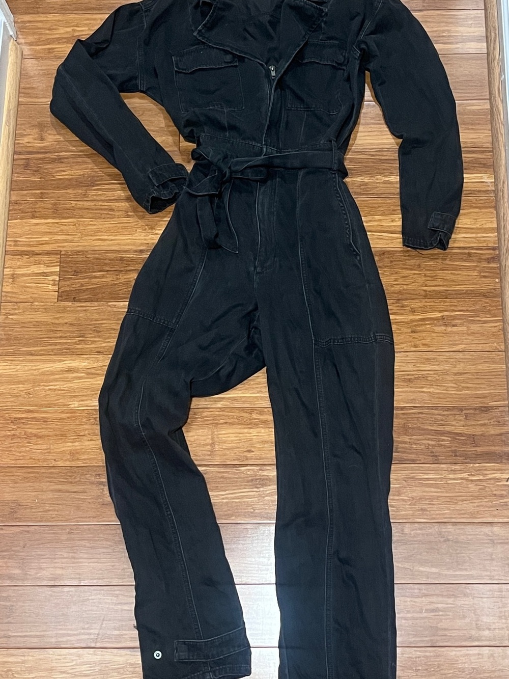 Good American Black Utility Jumpsuit with Tie Waist